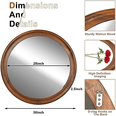 Round Wood Mirrors 30 Inch, Rustic Decorative Wall Mirror - Image 4