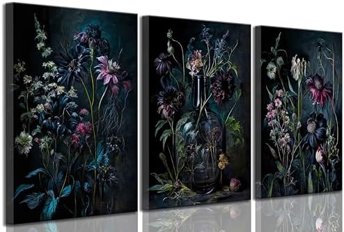 hijyord 3 Pcs Dark Academia Floral Canvas Wall Art 16x24in by hijyord