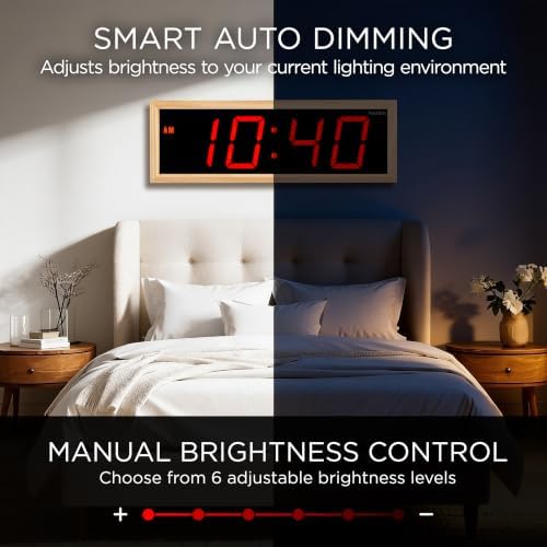 Ivation Large Digital Wall Clock, Big LED Display & Stylish Wood Frame - Image 4