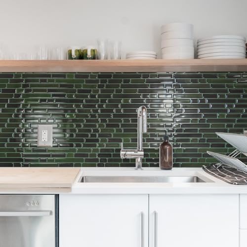 Art3d Linear Design Tile Peel and Stick Backsplash, Dark Green - Image 2