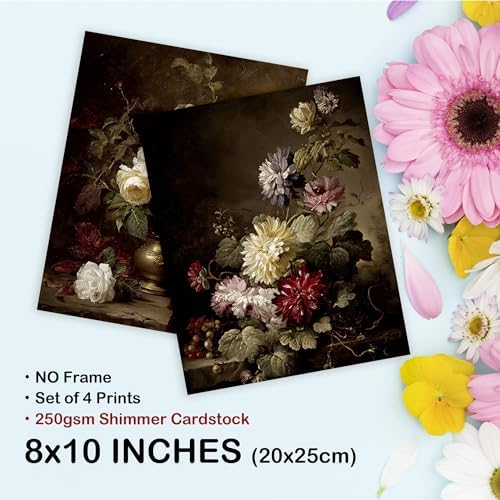 TLESKE Vintage Dark Moody Floral Posters Prints Unframed 8x10 Set of 4 - Image 7
