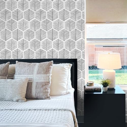MelunMer Grey Modern Peel and Stick Wallpaper Boho Removable 17.3''×393'' - Image 5