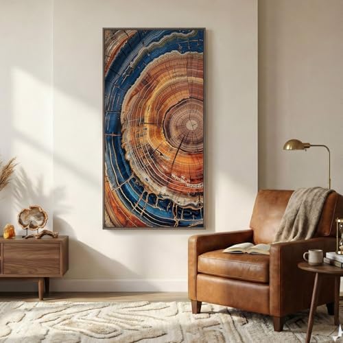 Large Framed Vertical Vintage Tree Ring Wall Art - Image 5