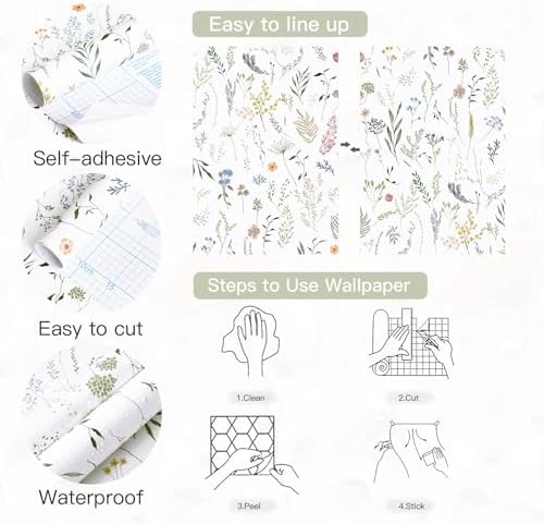 Dimoon 393"x16.1" Floral Peel and Stick Wallpaper White Contact Paper Thicken - Image 3