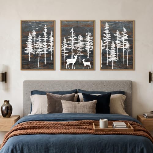 Celestdeco Modern White Forest Framed Canvas Wall Art Set, Minimalist Woodland - Image 4