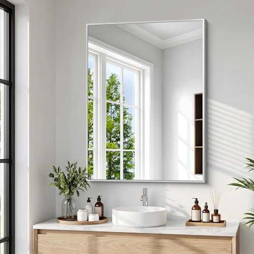 BONEWEI Silver Bathroom Mirror, 24x30 inch Wall Mirror - Image 2