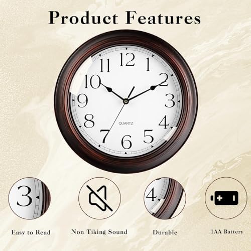 KECYET 16" Wall Clocks Battery Operated Silent Vintage - Image 4