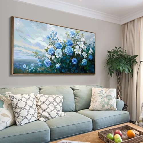 Nicetop Large Frame Blue White Flowers Canvas Wall Art - Image 6