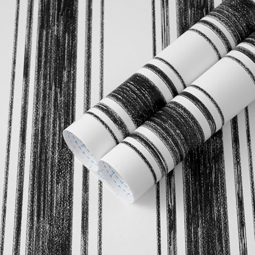 Safiyya Black and White Wallpaper Peel and Stick Hand-Painted Striped Contact by SAFIYYA