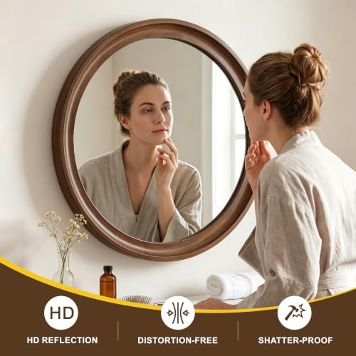 Round Wood Mirror, Walnut Brown - Image 7