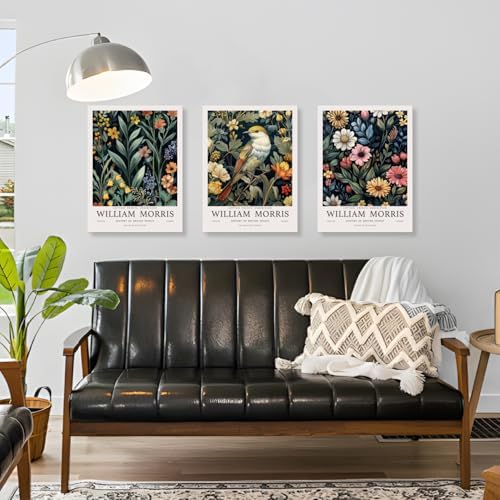 Hianan Wrapped Canvas Morris Floral Bird Wall Art Set of 3, 16x24 in - Image 2
