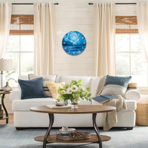 12" Silent Wall Clock, Round Wall Clock, Moon Ocean Waves - Image 4