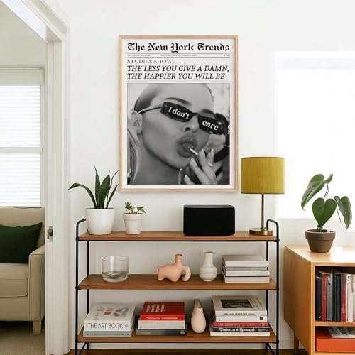Trendy Black and White Newspaper Wall Art 20x30 in Wood Grain Frame Vintage - Image 4