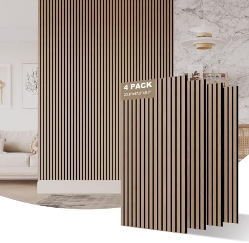AKUMAX Extra-Thick 0.7" Wood Slat Acoustic Wall Panels, 4 Pack 47.2" x 23.6" by AKUMAXWOODWALLPANELS
