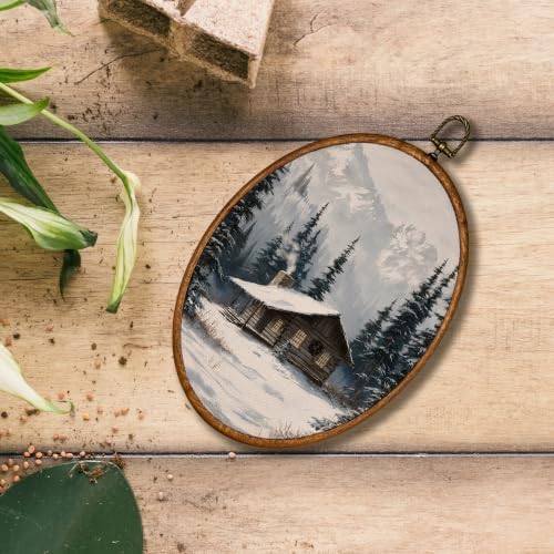 KSDUT Vintage Neutral Winter Landscape Oval Wall Art 8.6"x11.4" - Image 4
