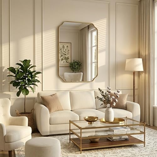 39"x29" Gold Wall Bathroom Mirror, Scalloped Edge Vanity Mirror - Image 4