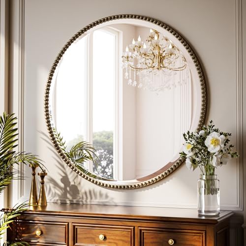 28'' Round Mirror, Beaded Circle Decorative Wall Mirror - Image 3