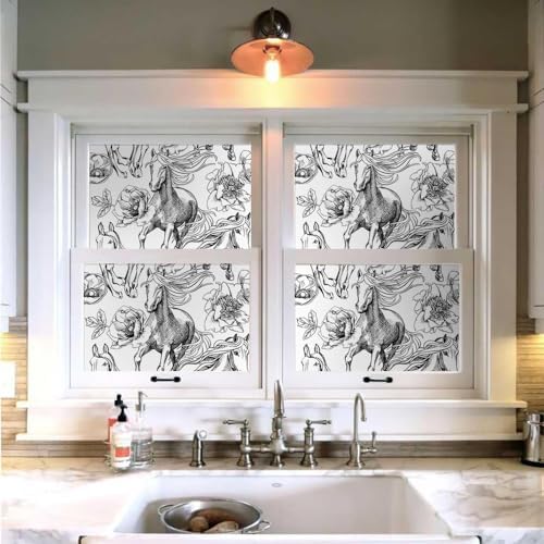 Black and White Peony Floral Horse Modern Peel and Stick Wallpaper Wall Decor - Image 4