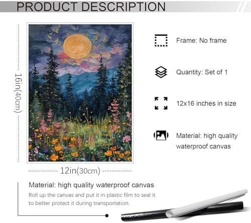 Yuaruo Vintage Full Moon Above The Wildflowers Nature Posters, Mystical - Image 6