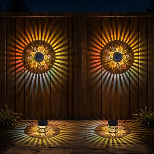 Solar Sunflower Projection Wall Light, Waterproof Fence Lamp-4Pcs by Unknown
