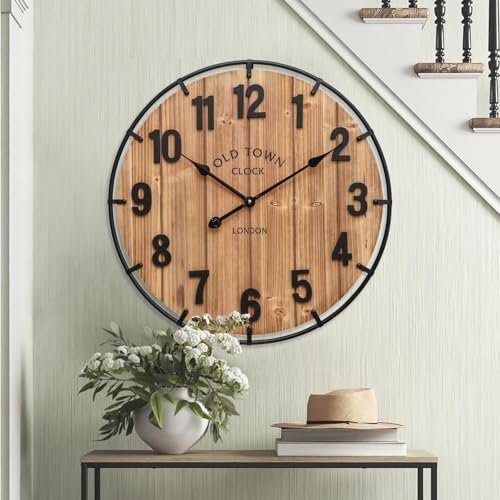 24 Inch Farmhouse Wall Clock Large Old Town Vintage Rustic Wooden Clock by MICWIC