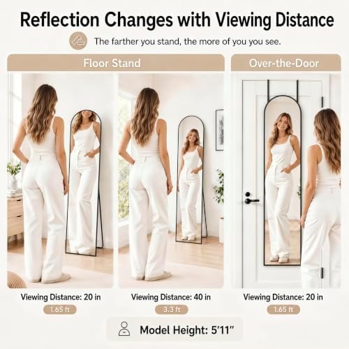 57x16" Full Length Mirror Floor Stand, Over the Door, Wall Mounted Black - Image 4
