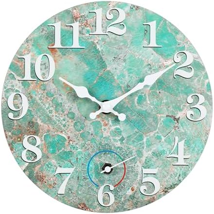 8 Inch Wall Clock with Thermometer, Rustic Glass Clock Battery Operated by HorizentWallClock