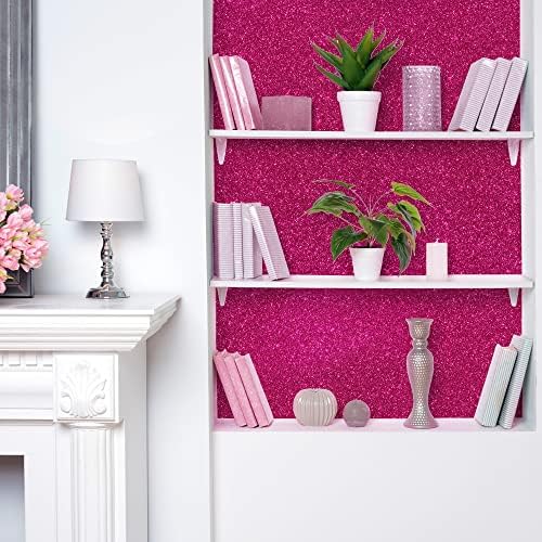 VEELIKE Hot Pink Glitter Wallpaper Stick and Peel Sparkle Pink Wallpaper - Image 2