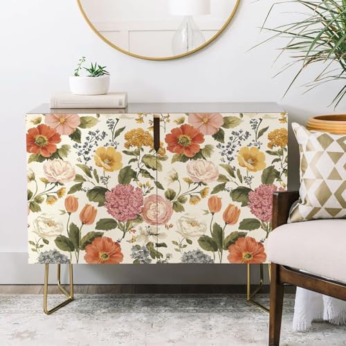 Vintage Floral Peel and Stick Wallpaper Floral and Leaf Contact Paper Beige - Image 4