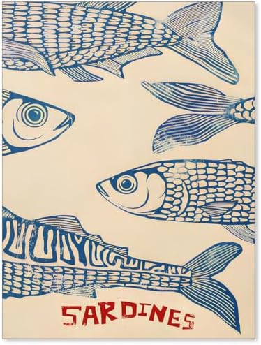 Vintage Sardine Wall Art Modern Kitchen Seafood Fish Poster Maximalist Antique by Unknown