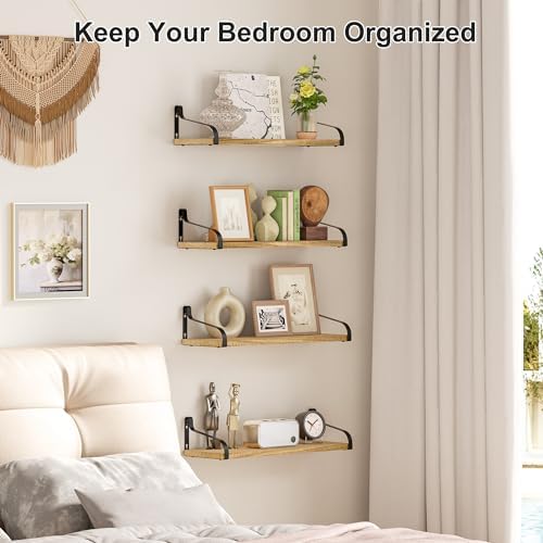 Love-KANKEI 15.7"Floating Wall Shelves Set of 4, Solid Wood, Carbonized Black - Image 4