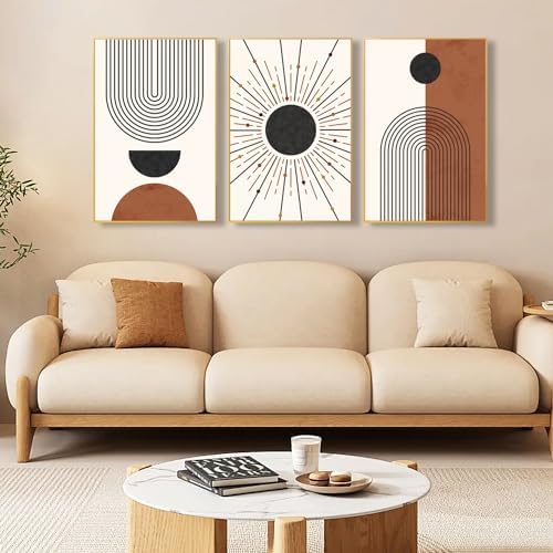 Ausril Minimalist Boho Framed Canvas Wall Art Set, Neutral Geometric Line Sun by Ausril