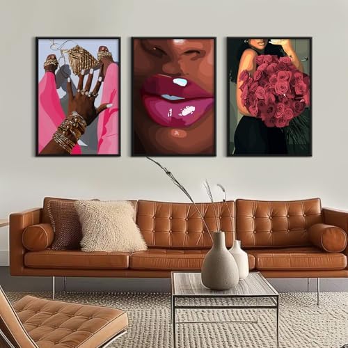 Black Girl Wall Art African Woman Canvas Wall Decor Pink Black Women People Art - Image 5