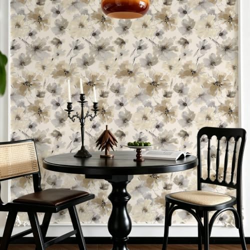 JiffDiff Beige Flower Watercolor Flower Peel and Stick Wallpaper, Honey Wheat - Image 4