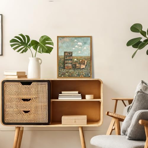 KBKBART Framed Reading Wall Art Whimsical Book Lover Canvas Painting 8x10in - Image 3
