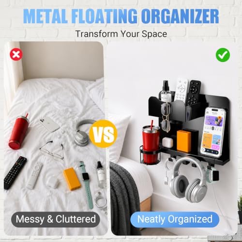 Metal Bedside Wall Shelf, No Drill Floating Bedside Shelf Wall Organizer - Image 5