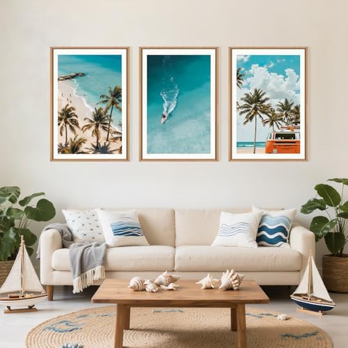 LHIUEM Large Nature Surfboard Beach Framed Canvas Wall Art, Summer Ocean - Image 3