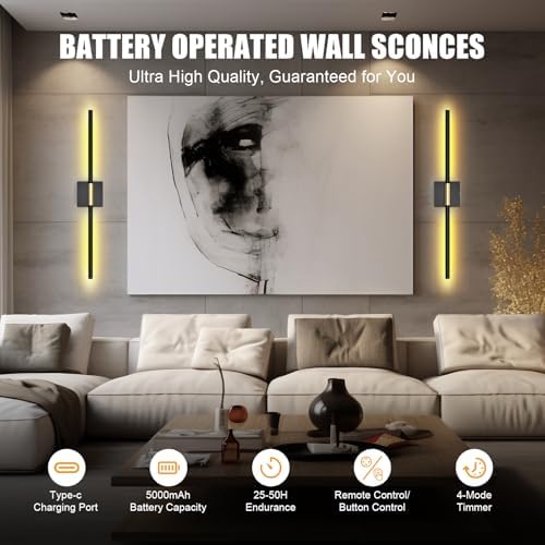 Battery Operated Wall Sconces Set of 2 Rechargeable LED Wall Lights, Dimmable - Image 5