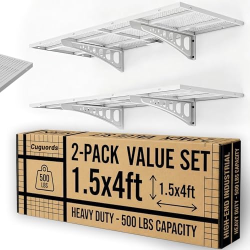 2-Pack 1.5x4ft Garage Shelving Heavy Duty, 500 Lbs Wall Mounted Storage Shelf by Cuguords