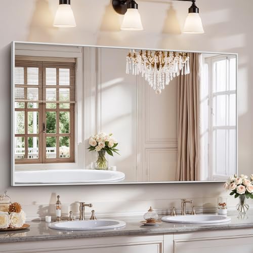 YIROMAN Bathroom Mirror 60"x36", Large Brushed Silver Bathroom Mirror by Unknown