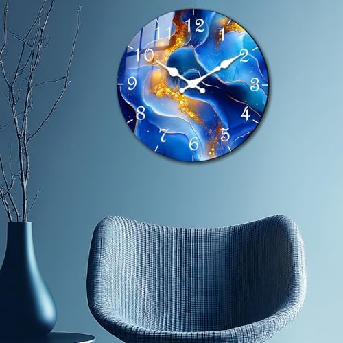 Modern Wooden Wall Clock with Marble Texture Design Silent Sweep Movement - Image 2