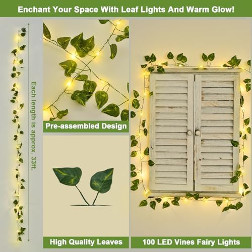 JMEXSUSS 33Ft Vines with Lights Battery Operated, 100 LED - Image 4