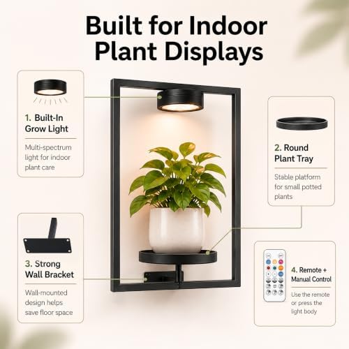 2 Pack Plant Wall Shelf with Grow Light, Wall Mounted Indoor Plant Shelf - Image 4