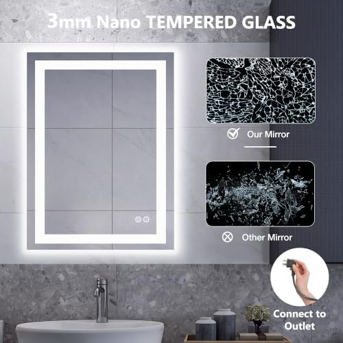 DUMOS 20.1"x28.1" LED Bathroom Mirror, Bathroom Vanity Mirror - Image 6