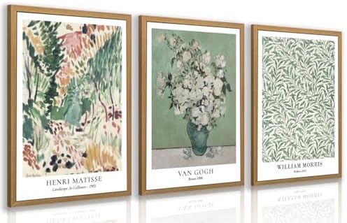 CAZLOUC Matisse Van Gogh William Morris Wall Art Set of 3, Sage Green Bathroom by Unknown