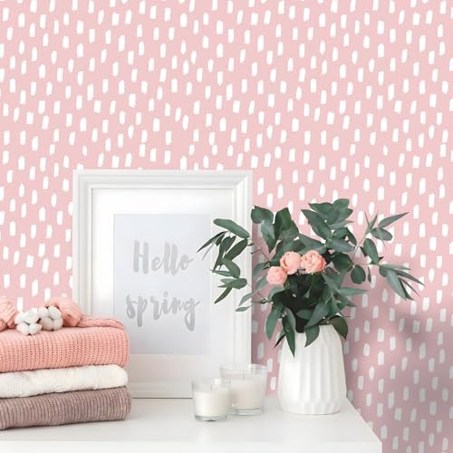 HAOKHOME Peel and Stick Wallpaper Pink White Girly Kids Room 17.3in x32.8ft by HAOKHOME