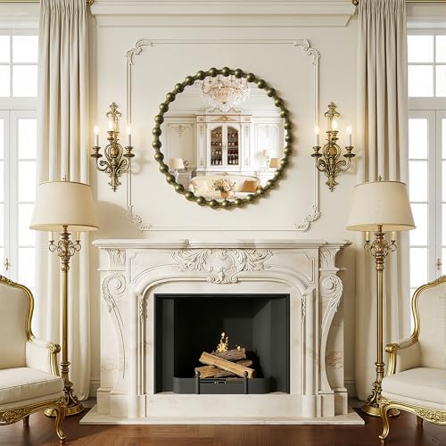 Round Vintage Vanity Mirror, 24 Inch Beaded Frame Circle Wall Mirror - Image 6