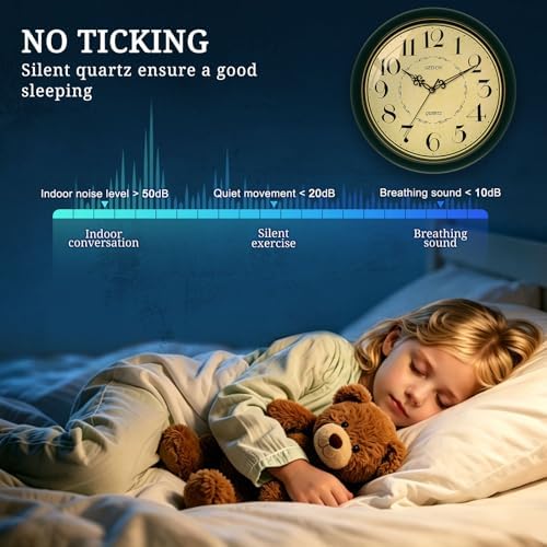 Geevon 12" Silent Wall Clock, Retro Battery Operated Decorative Clock - Image 3
