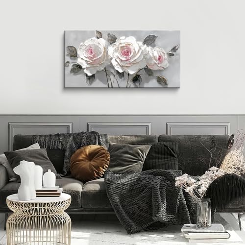 Modern White Pink Rose Canvas Wall Art Decor - Image 3