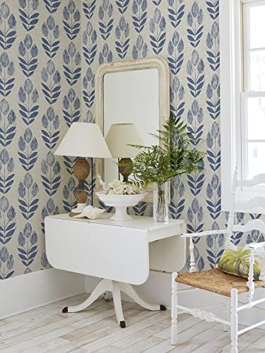 NuWallpaper Blue Folk Tulip Peel & Stick Wallpaper - Image 3